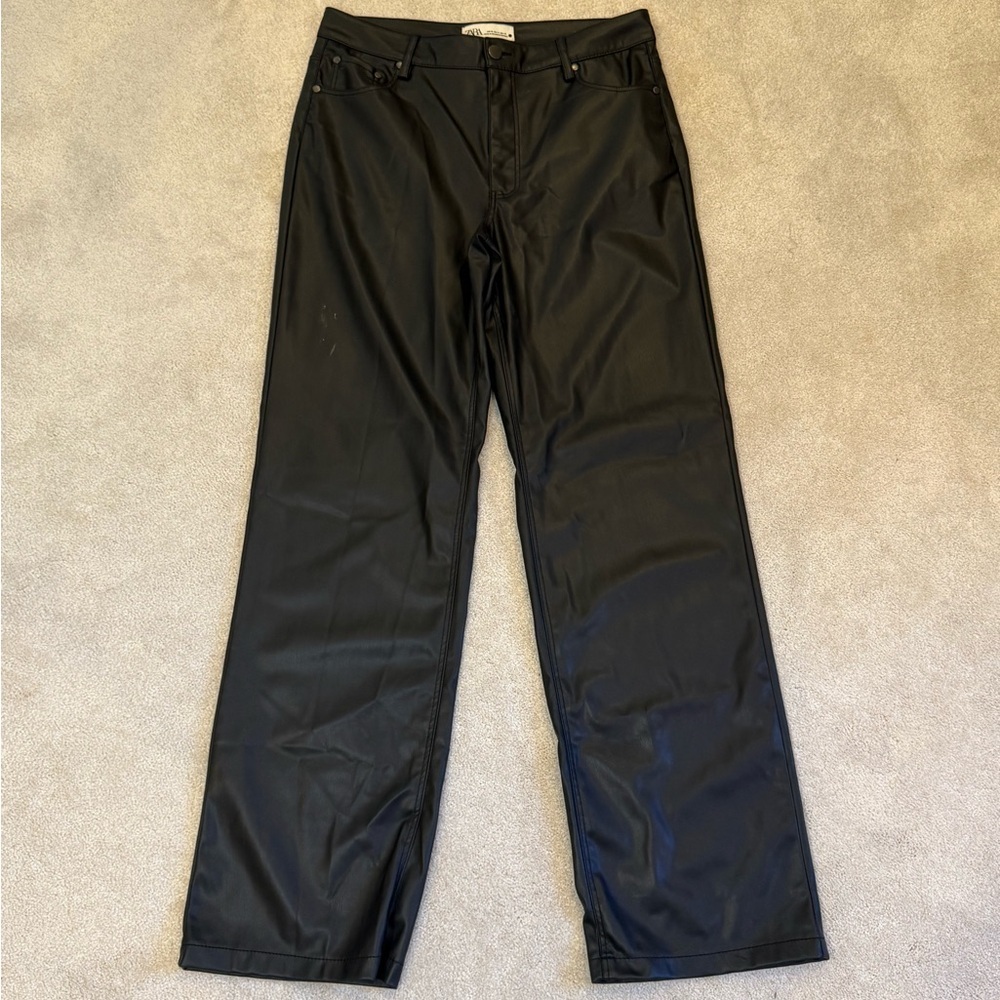 Zara Leather Wide Leg Pants Size 10